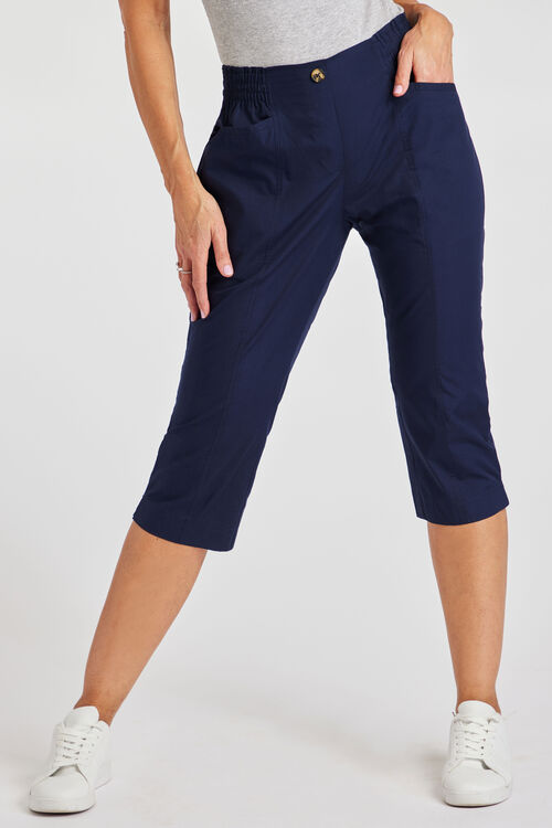 Essential Elastic Back Plain Crop Trousers | Bonmarché