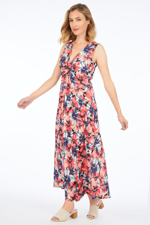 Sleeveless Front Twist Floral Maxi Dress
