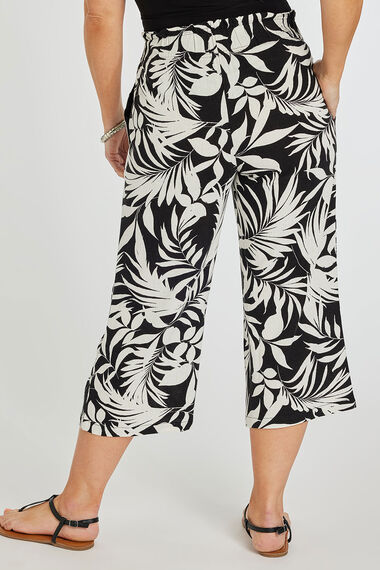Mono Print Shirred Waist Linen Crop Trousers