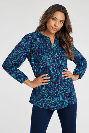 Bonmarche, Tops, Bonmarche Womens Top Embroidered Blue Size 22 Roll Tab  Sleeve Blouse Pullover
