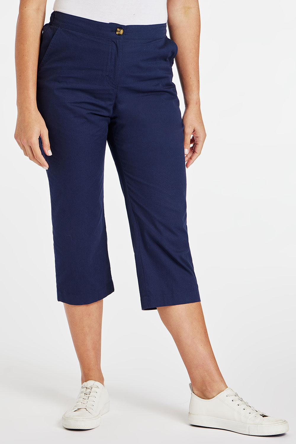 Womens Casual Plain Elasticated Plus Size 3/4 Cropped Pants Capri Trousers  | eBay