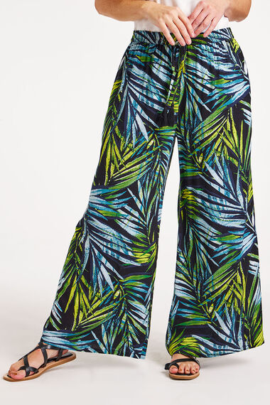 Palm Print Wide Leg Elasticated Trousers