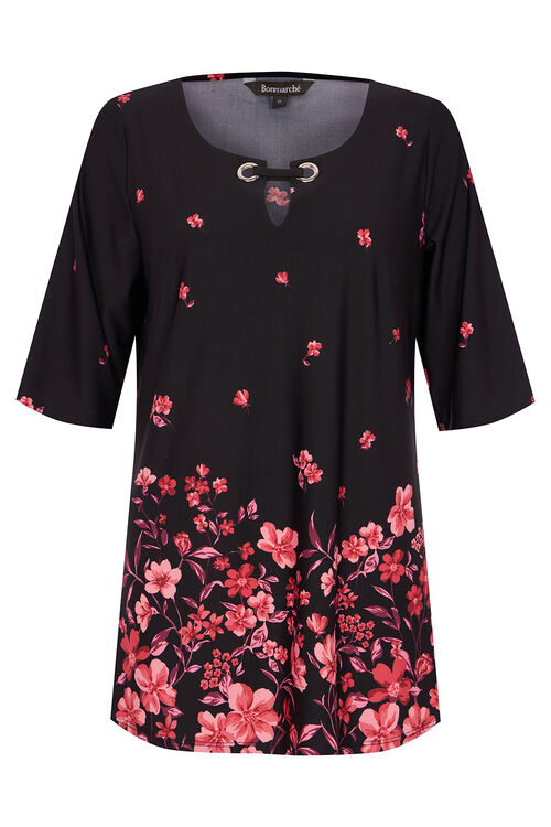 Half Sleeve Floral Print Tunic with Eyelet Detail | Bonmarché
