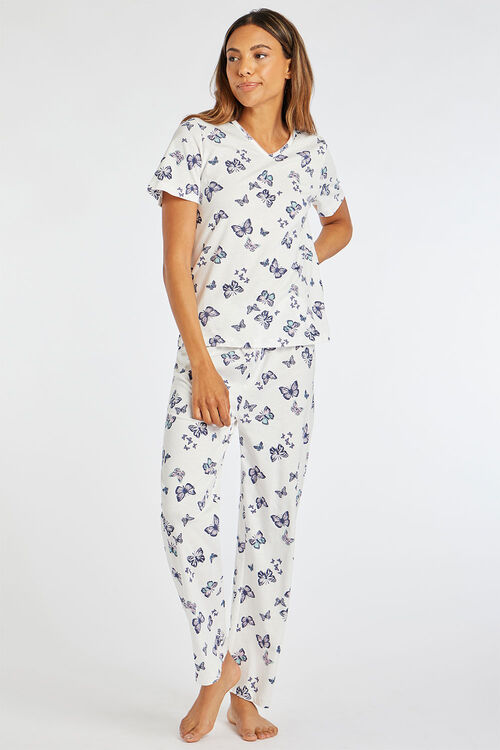 Short Sleeve Butterfly Print Jersey Pyjama Set | Bonmarché