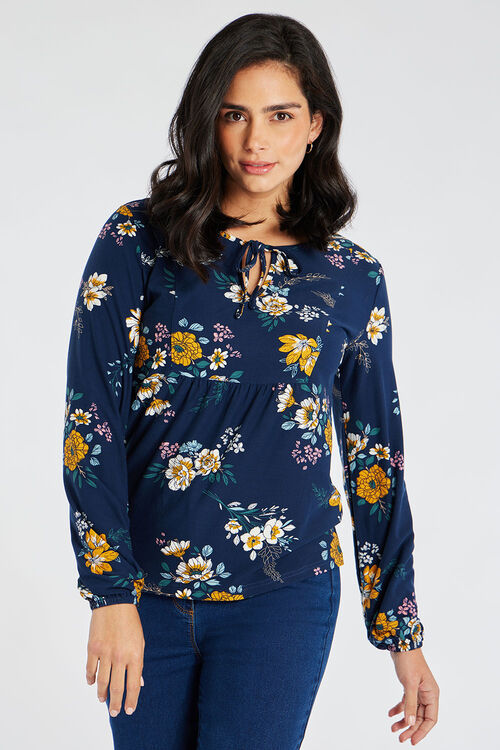 Long Sleeve Spaced Floral Print Soft Touch Top | Bonmarché