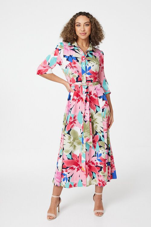 Floral Tailored Midi Shirt Dress | Izabel London
