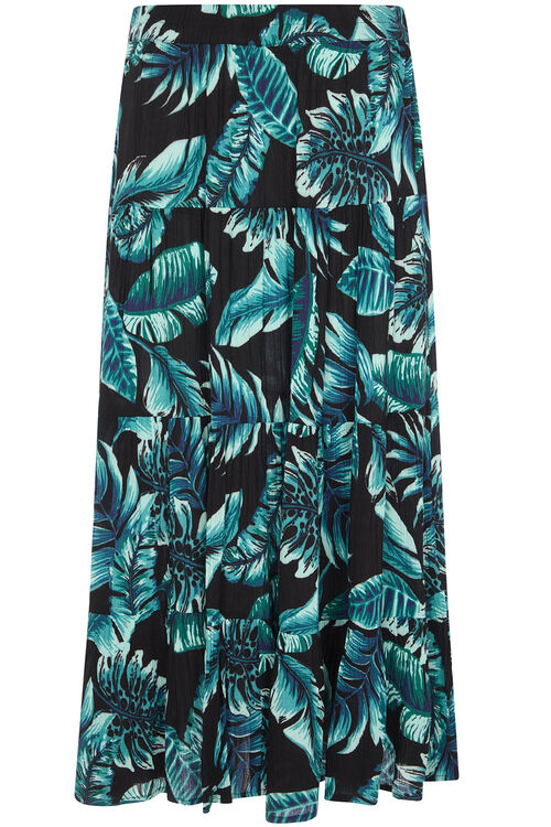 Palm Print Tiered Elasticated Crinkle Skirt | Bonmarché