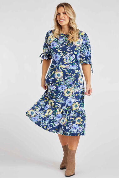 Large Floral Print Dress with Tie Sleeves | Bonmarché