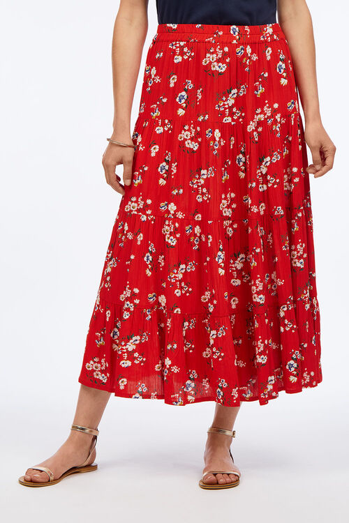 Print Crinkle Tiered Maxi Skirt