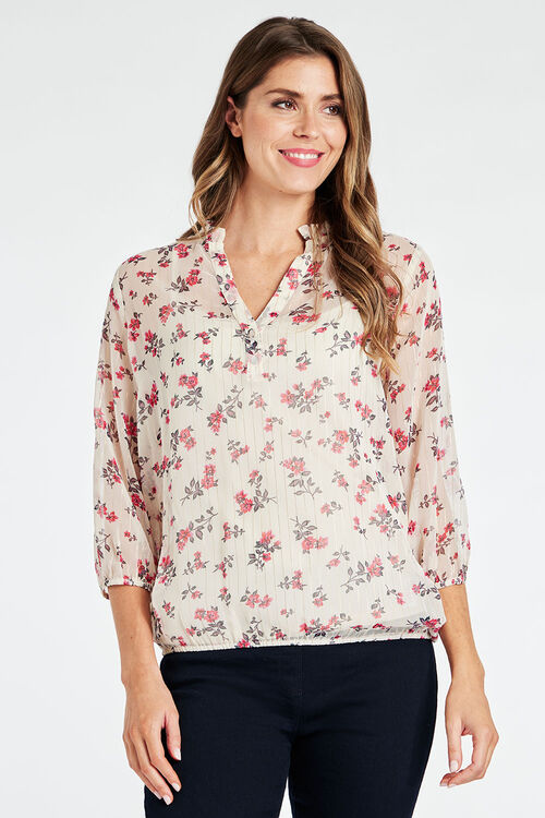 3/4 Sleeve Floral Bubble Hem Blouse with Cami Top