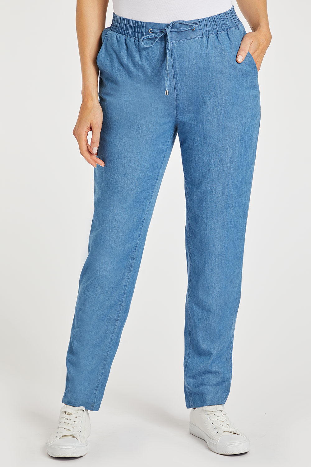 Chambray Fluid Denim Trousers Blue - THE HOUR