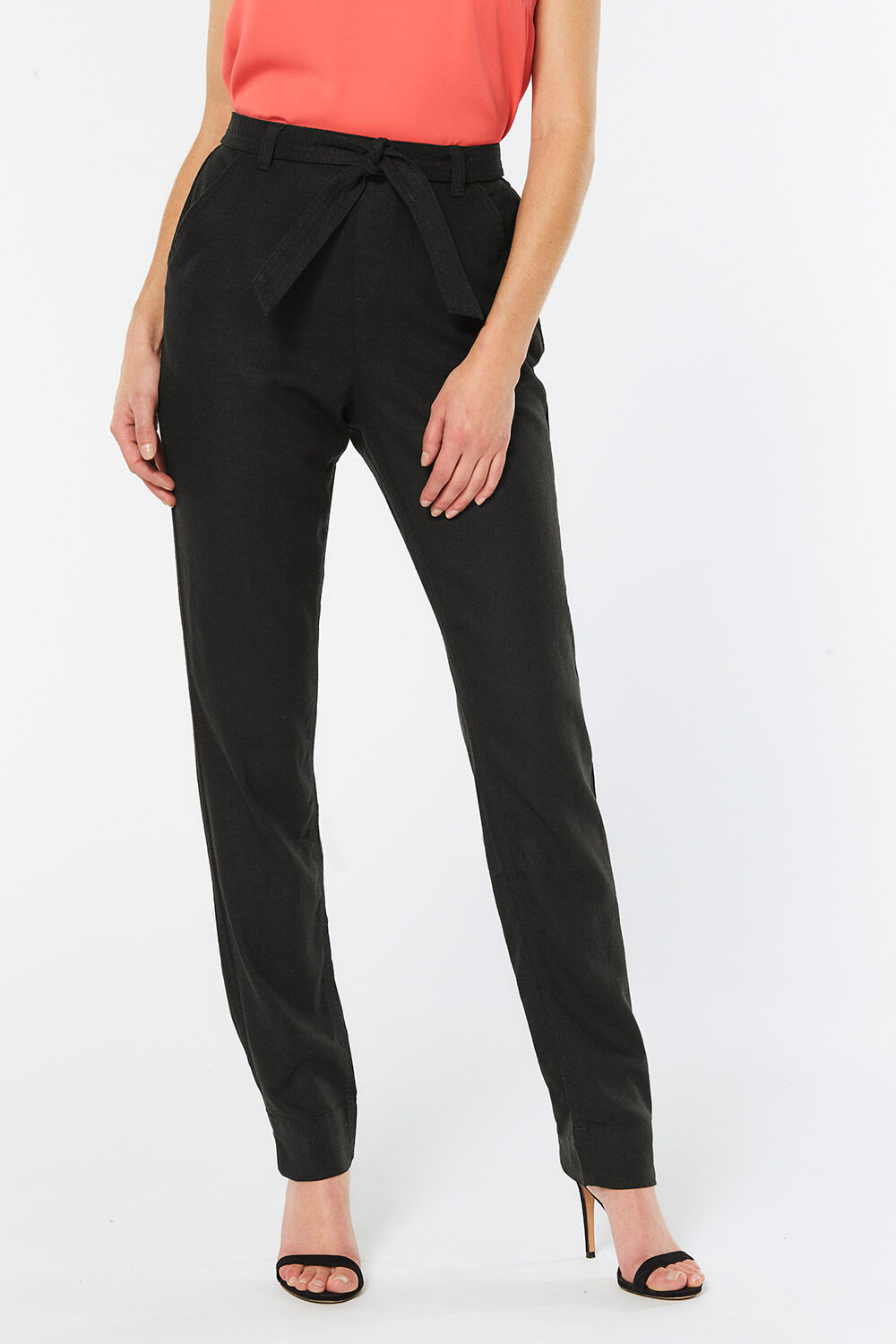 black linen tapered trousers