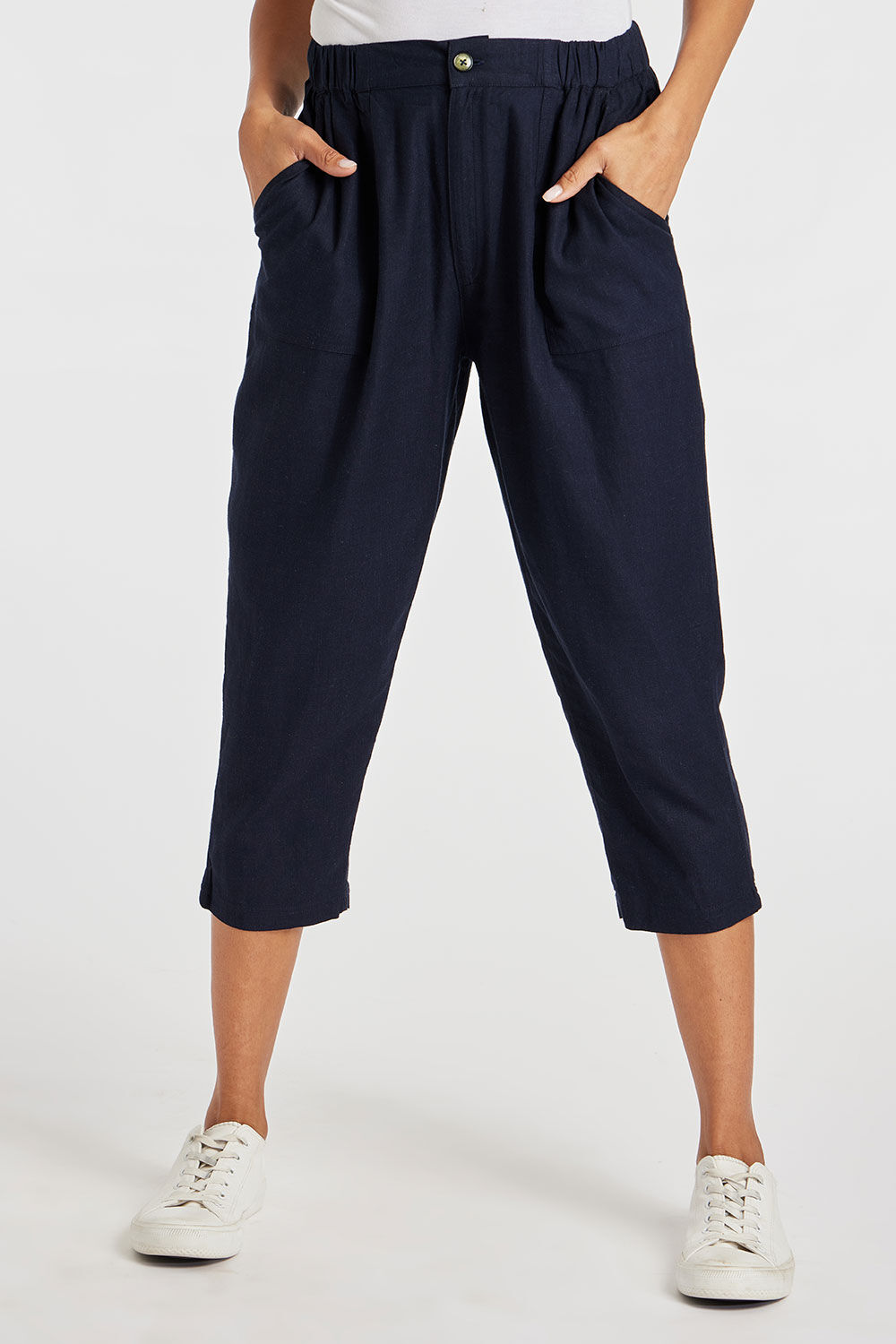 Ladies Linen Rich Cropped Button Trousers - House of Bruar