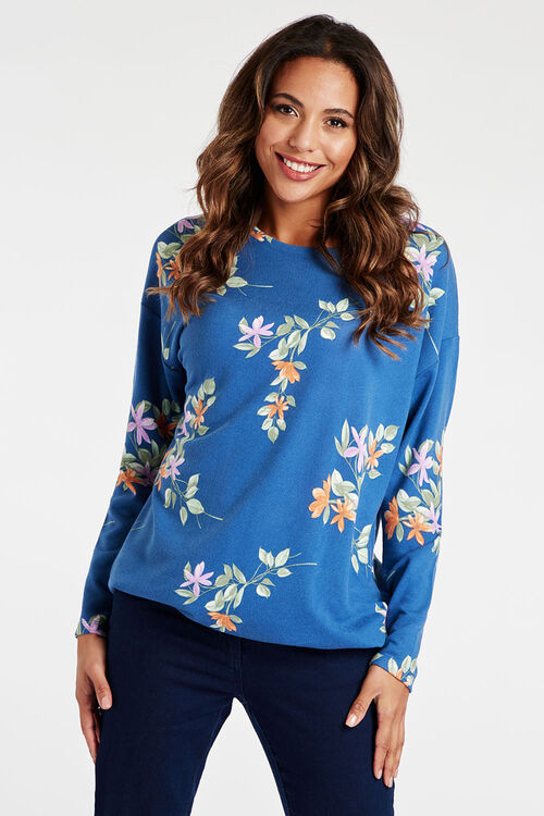 Long Sleeve All Over Floral Print Soft Touch Top | Bonmarché