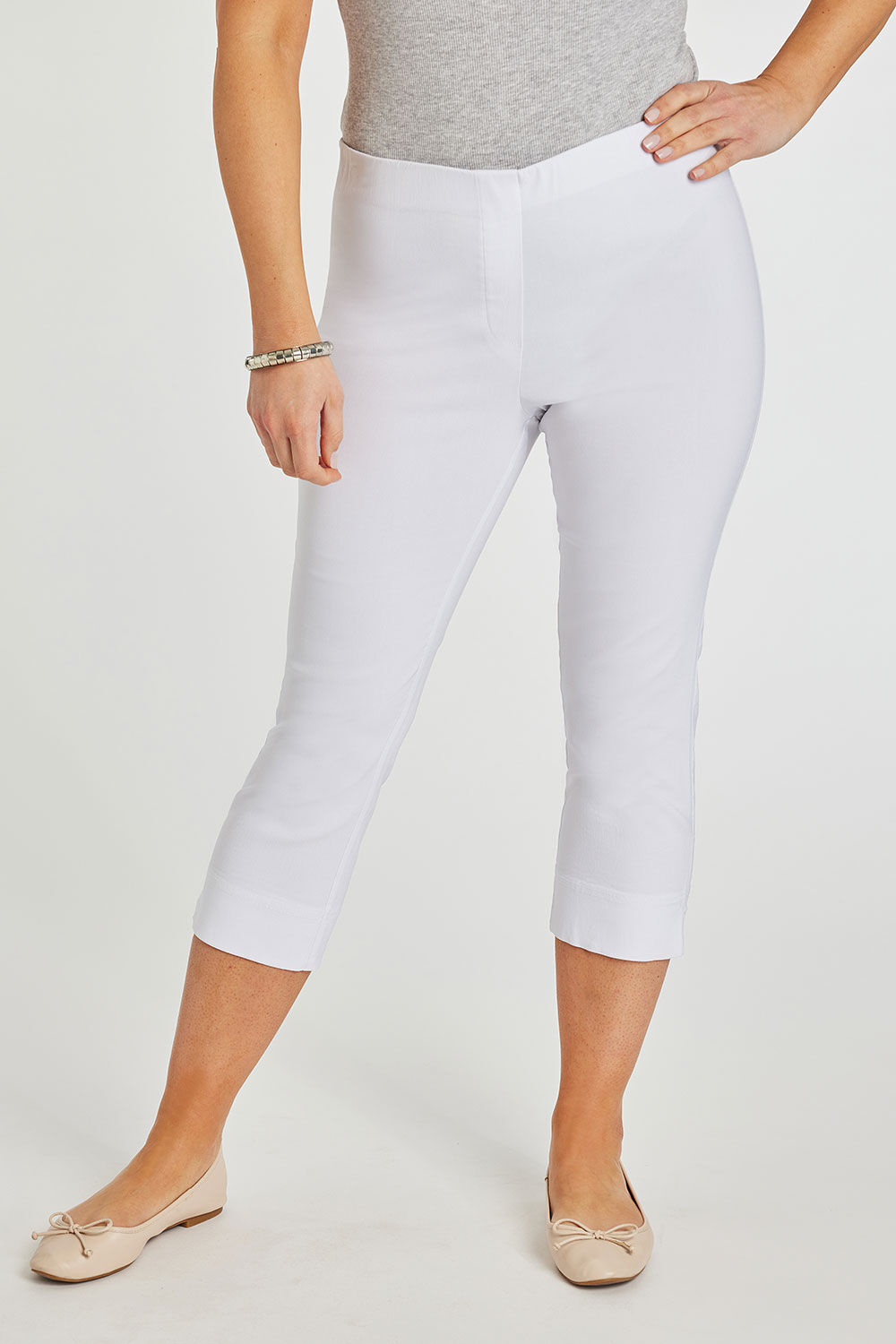 Ladies Linen 34 Crop Trousers  White