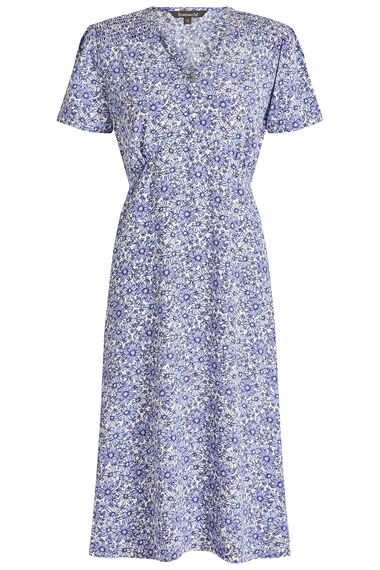 Daisy Print Tea Dress with Shirred Shoulder Detail