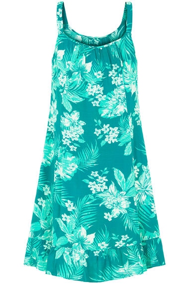 Tropical Print Beach Dress with Frill Hem