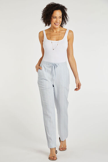 Blue Stripe Tapered Linen Trousers