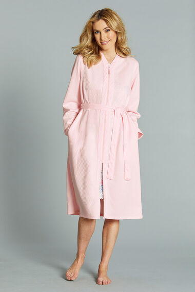 Quilted Zip Through Dressing Gown With Belt 9768