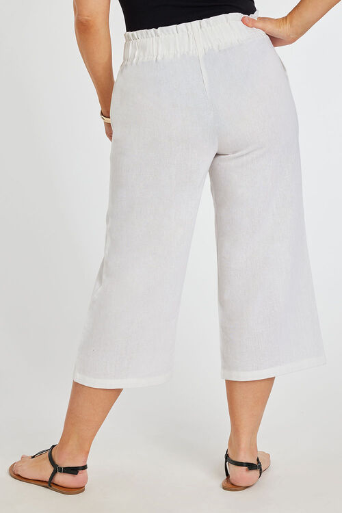 Shirred Waist Linen Crop Trousers | Bonmarché