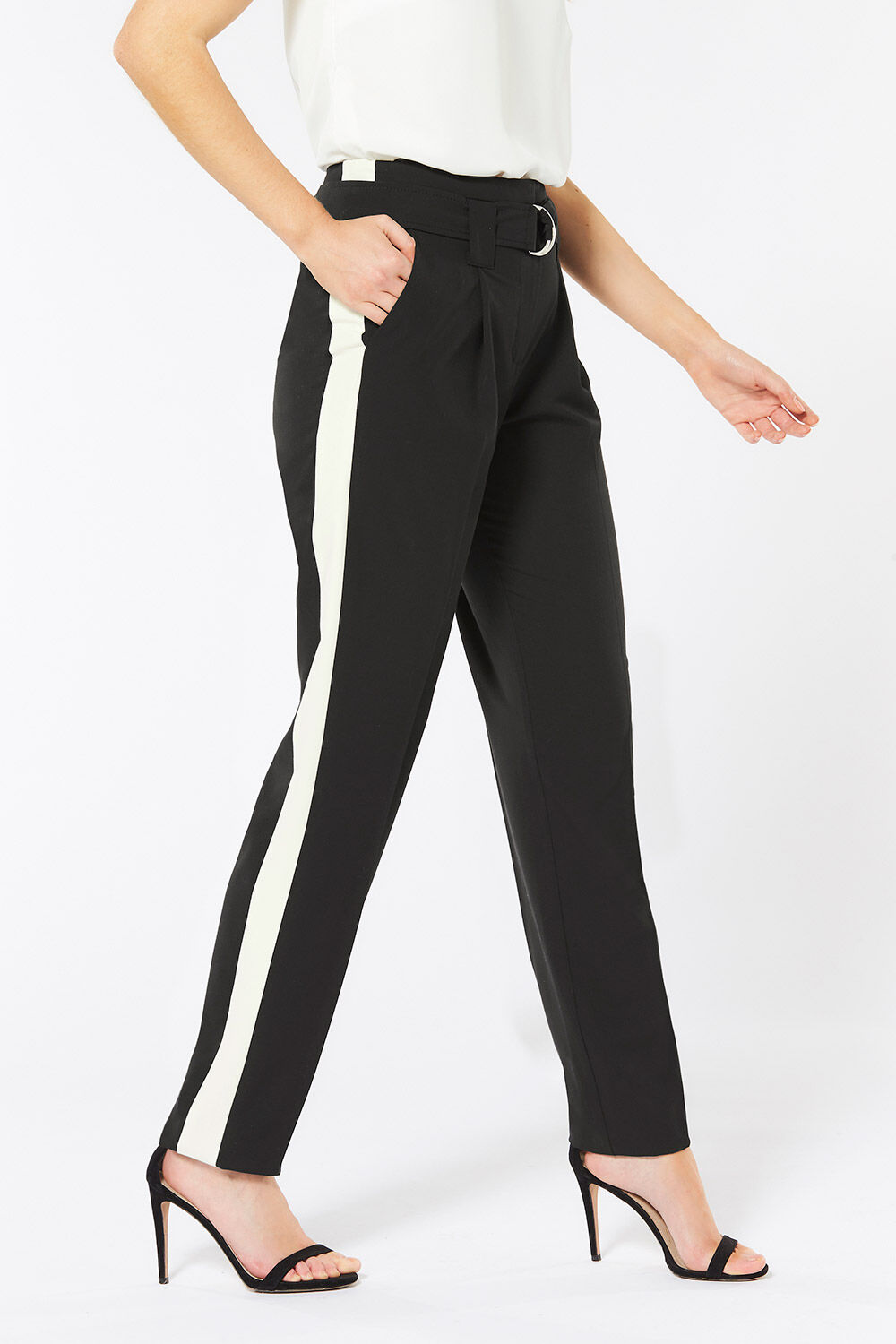 Khaki Ecru  Side Stripe Skinny Trouser  Pure Collection