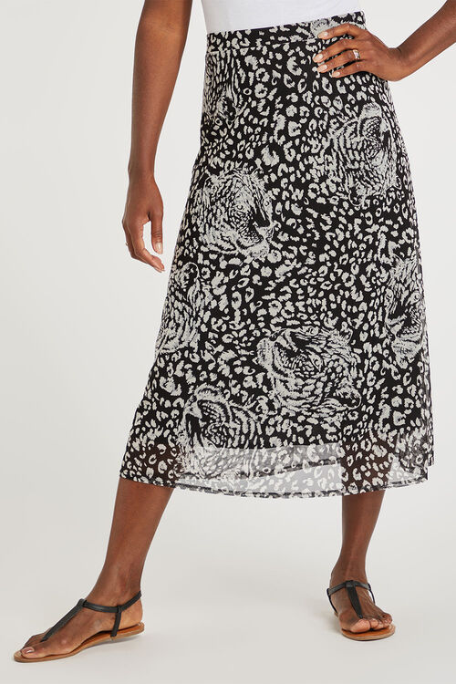 Black Animal Print Mesh Flippy Skirt | Bonmarché