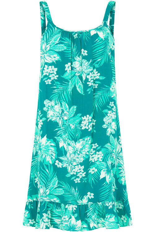 Tropical Print Beach Dress with Frill Hem