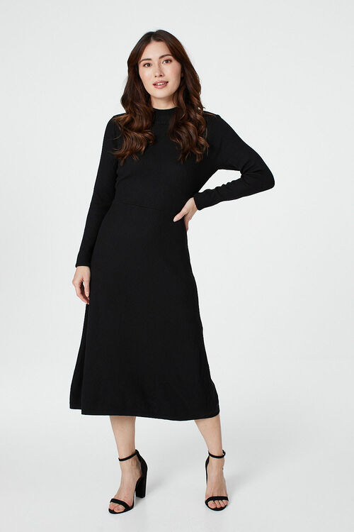 High Neck ALine Knit Dress Izabel London