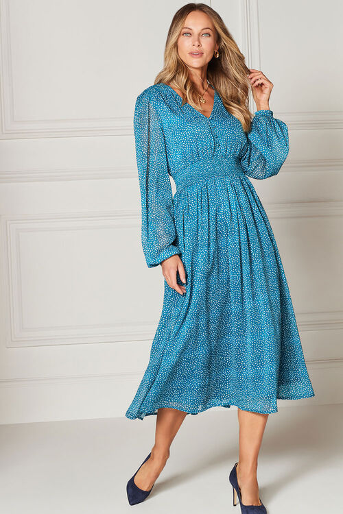 Dash Print Shirred Waist Chiffon Dress | Bonmarché