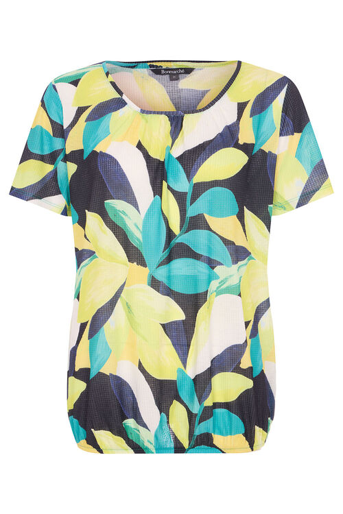 Short Sleeve Lemon and Leaf Print Bubble Hem T-Shirt | Bonmarché