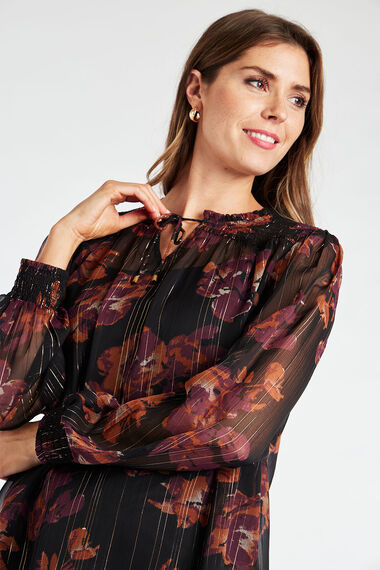 Tie-neck printed silk-chiffon blouse
