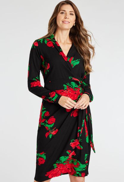 Rose Print Wrap Front Dress