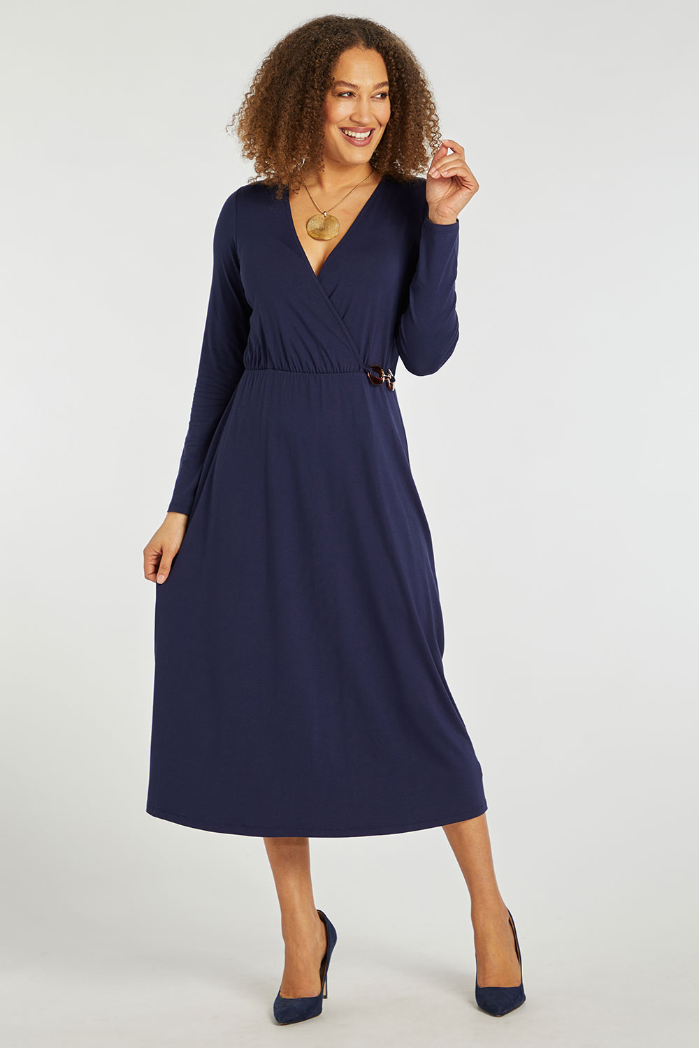 Plain Wrap Dress with Tortoiseshell Belt Detail | Bonmarché