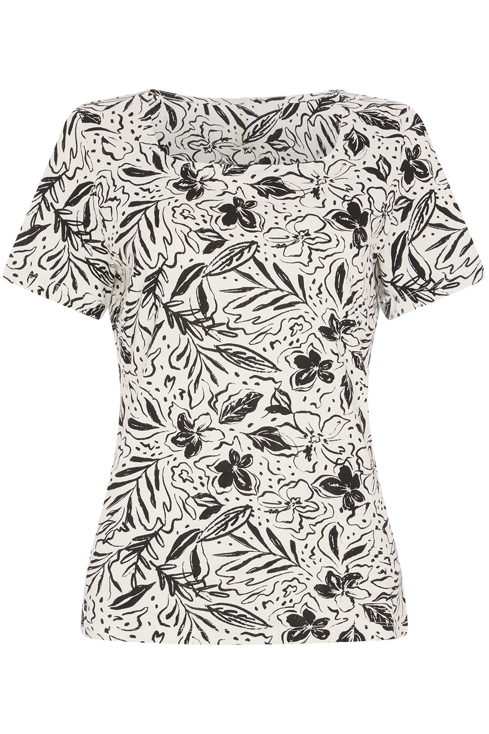 Short Sleeve Tropical Print Square Neck T-Shirt | Bonmarché