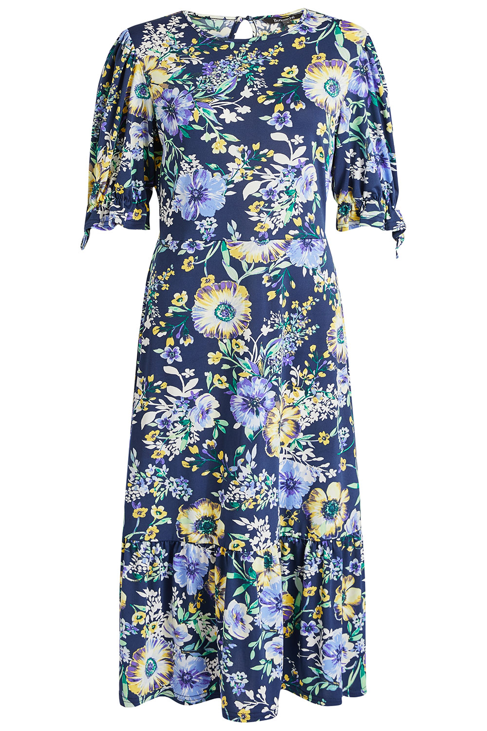 Large Floral Print Dress with Tie Sleeves | Bonmarché