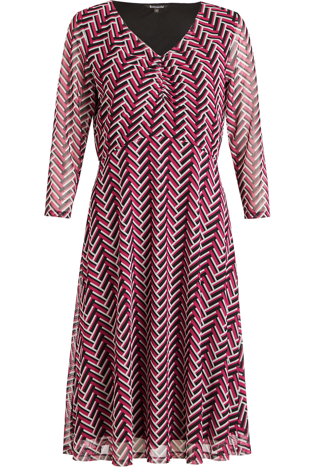 Pink Geo Print Mesh Dress | Bonmarché