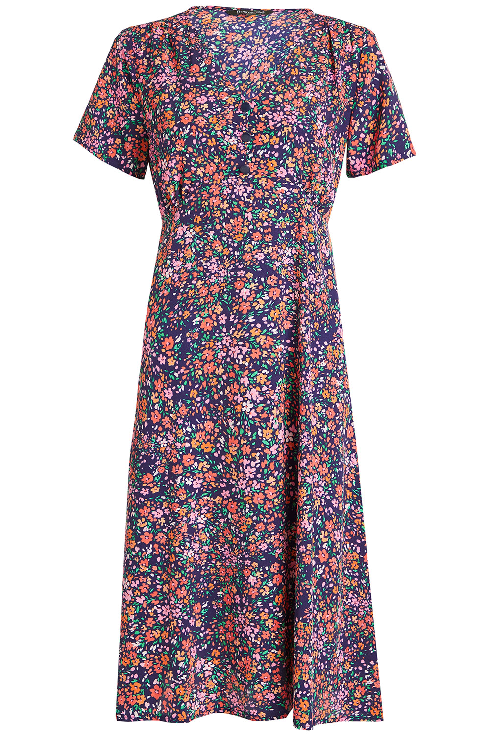 Navy Short Sleeve Ditsy Floral Tea Dress | Bonmarché