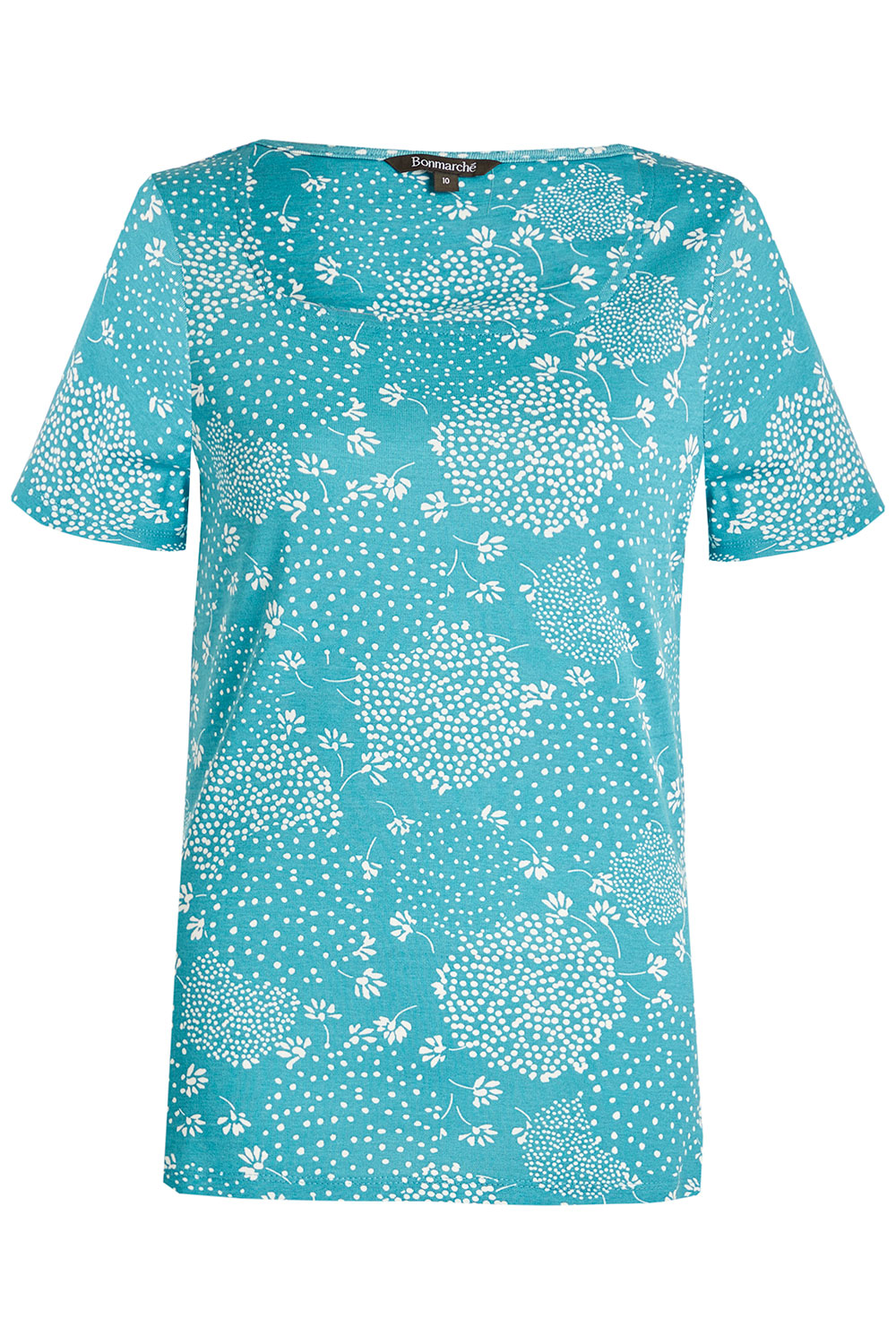 Turquoise Square Neck Dotty Ditsy Print T-Shirt | Bonmarché