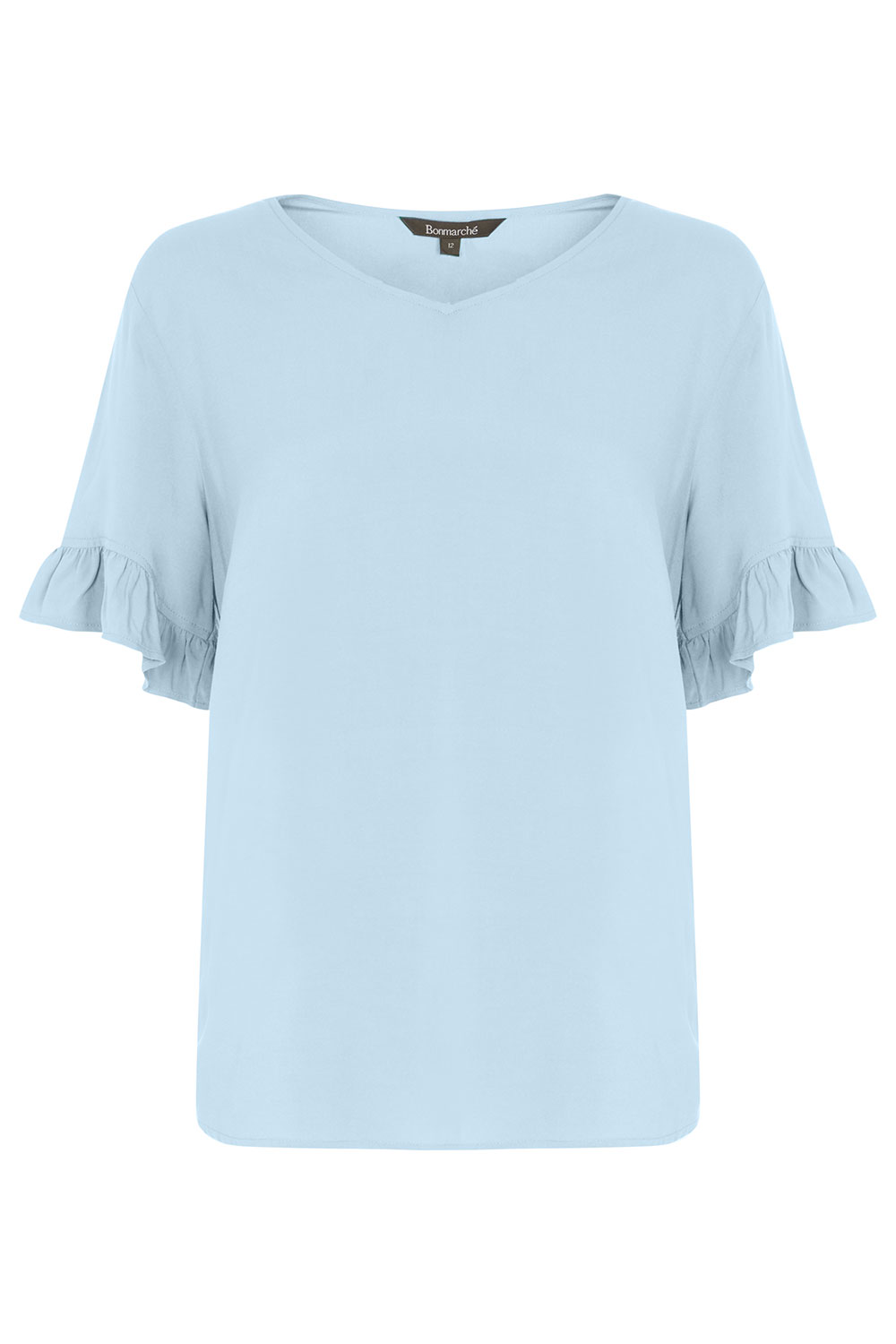 Short Frill Sleeve Plain V-Neck Top | Bonmarché