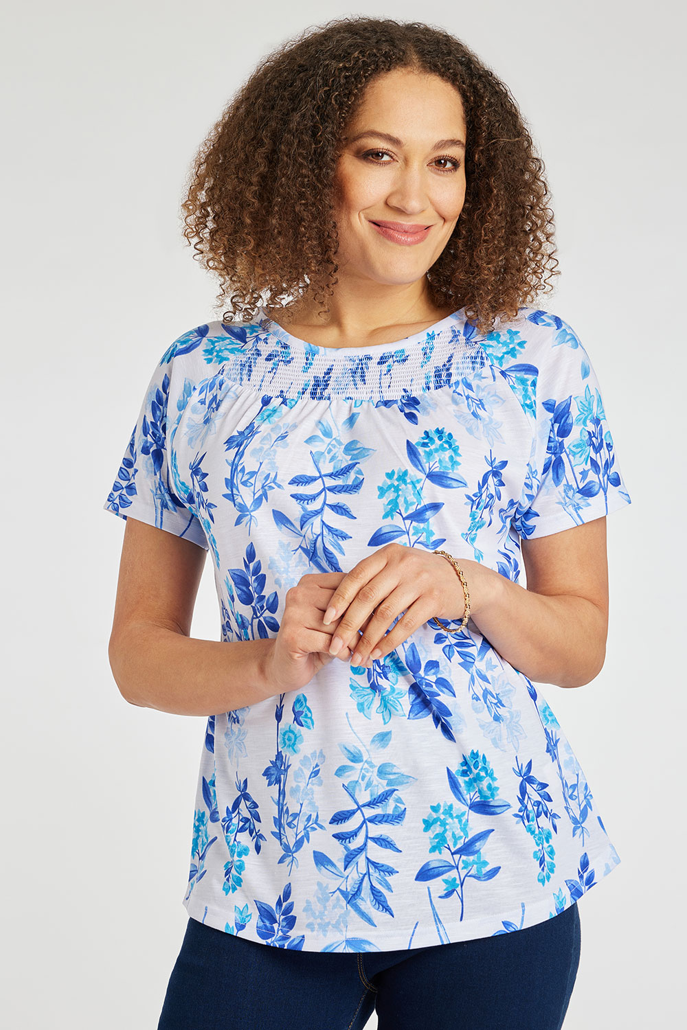 Short Sleeve Tonal Floral T-Shirt | Bonmarché