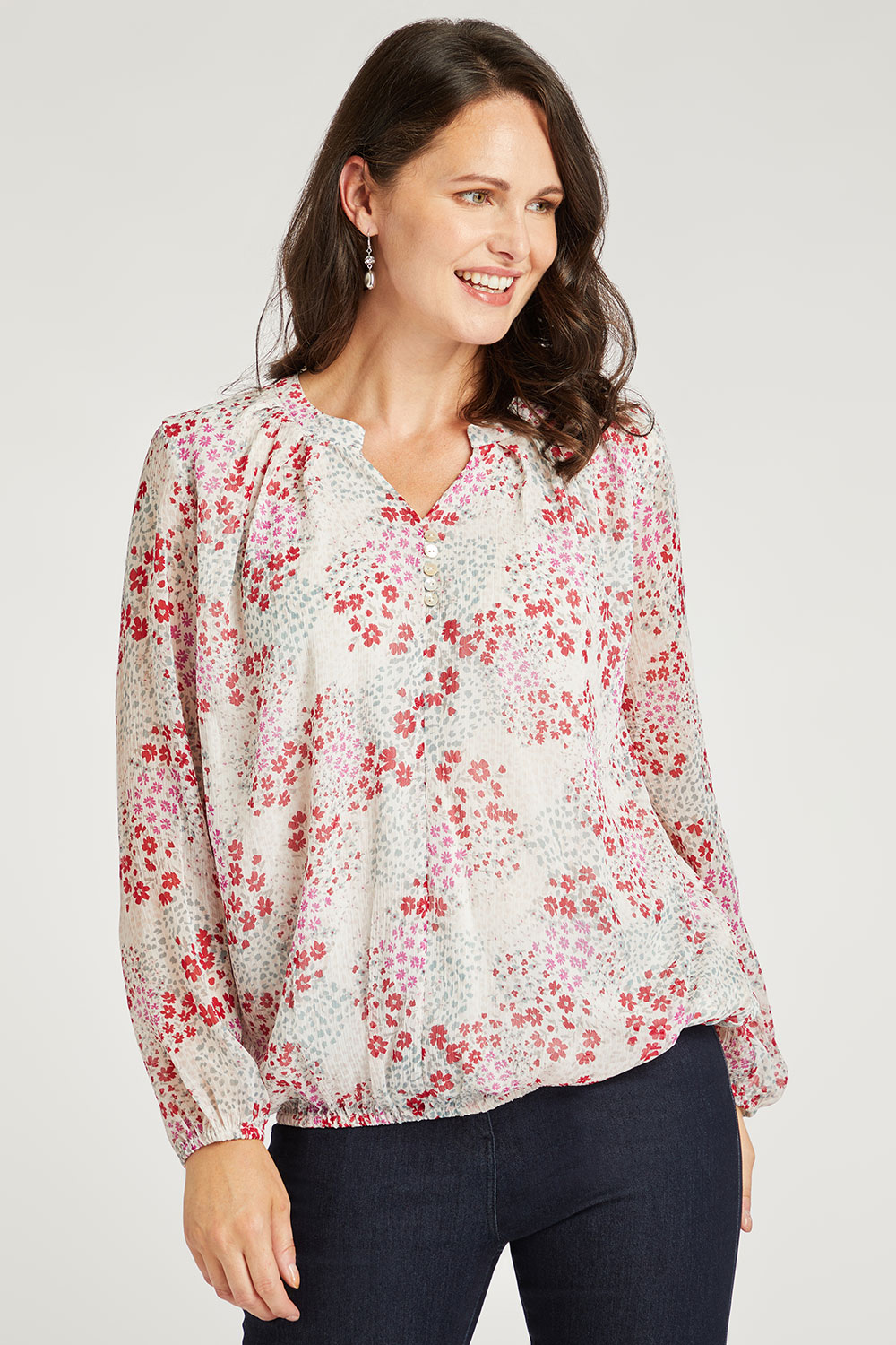 Ivory Ditsy Print Bubble Hem Blouse | Bonmarché