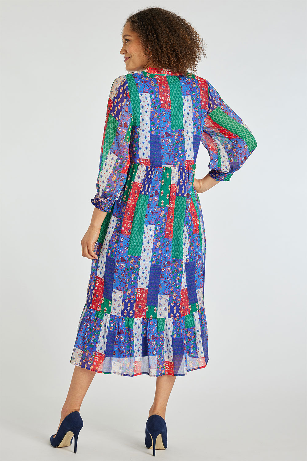 Patchwork Smock Maxi Dress with Shirred Cuffs | Bonmarché