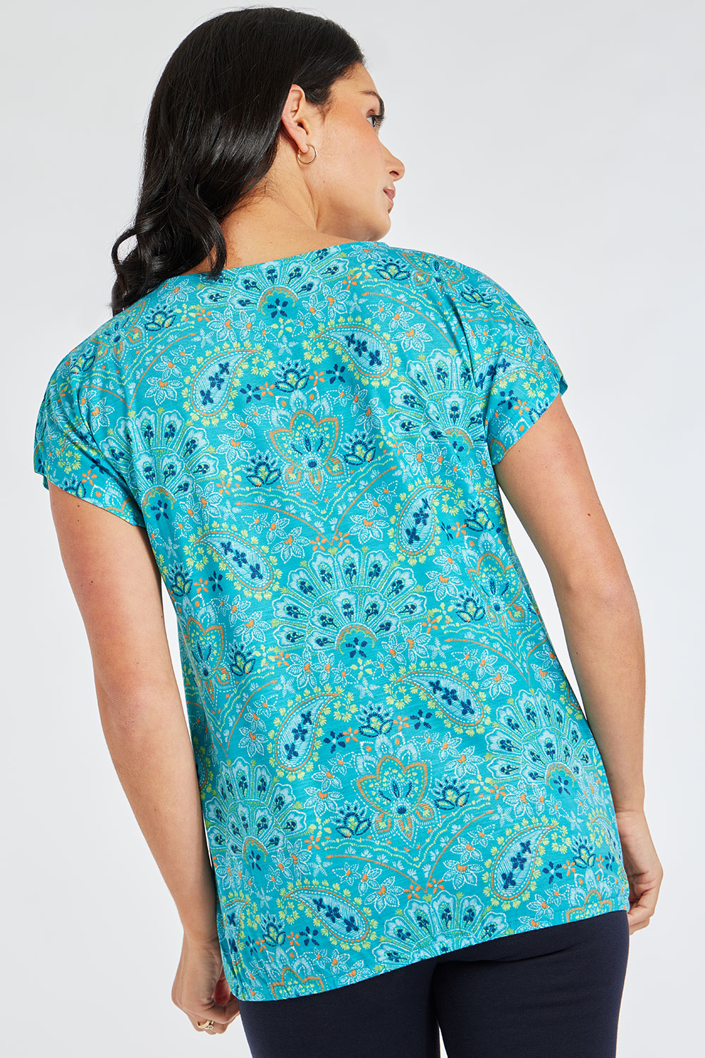 Short Sleeve Paisley Print T-Shirt with Bubble Hem | Bonmarché