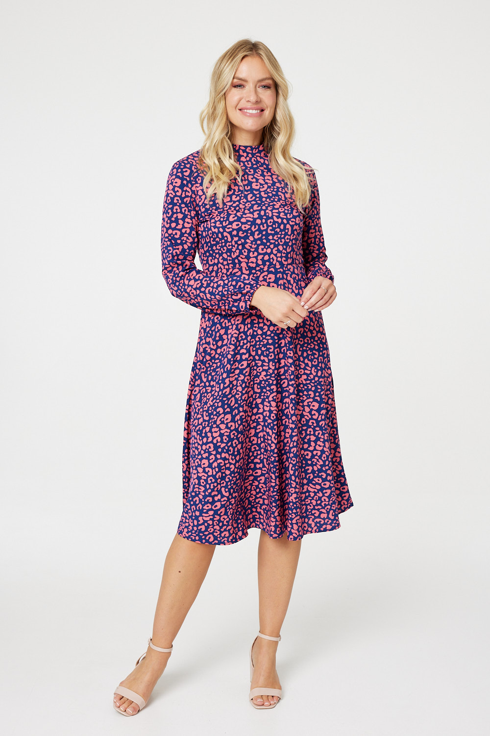 Leopard Print High Neck Tea Dress | Izabel London