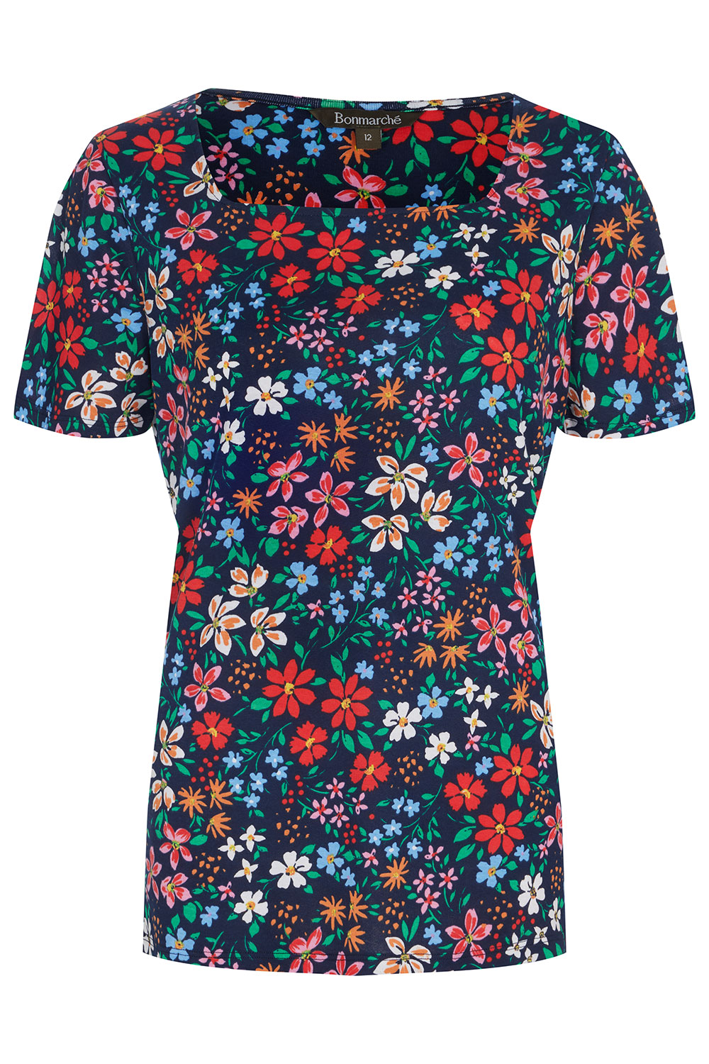 Short Sleeve Summer Ditsy Print Square Neck T-Shirt | Bonmarché