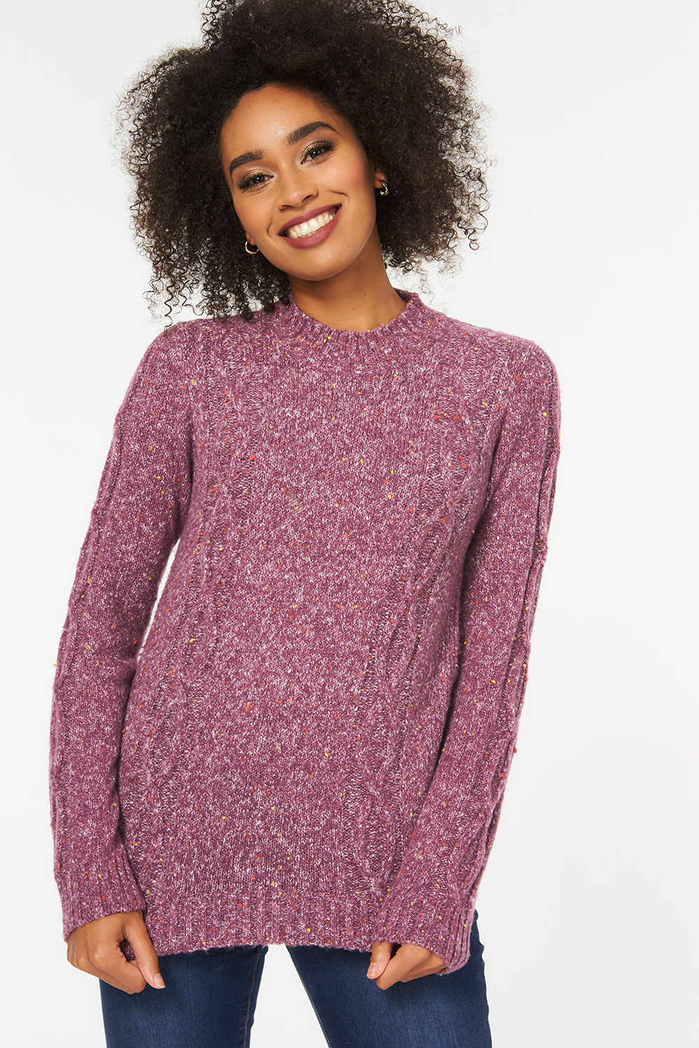 Flecked Cable Knit Turtle Neck Jumper