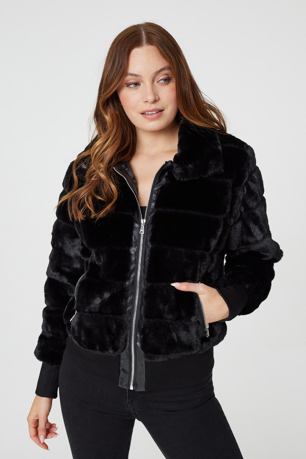 Faux Fur Zip Front Jacket | Izabel London