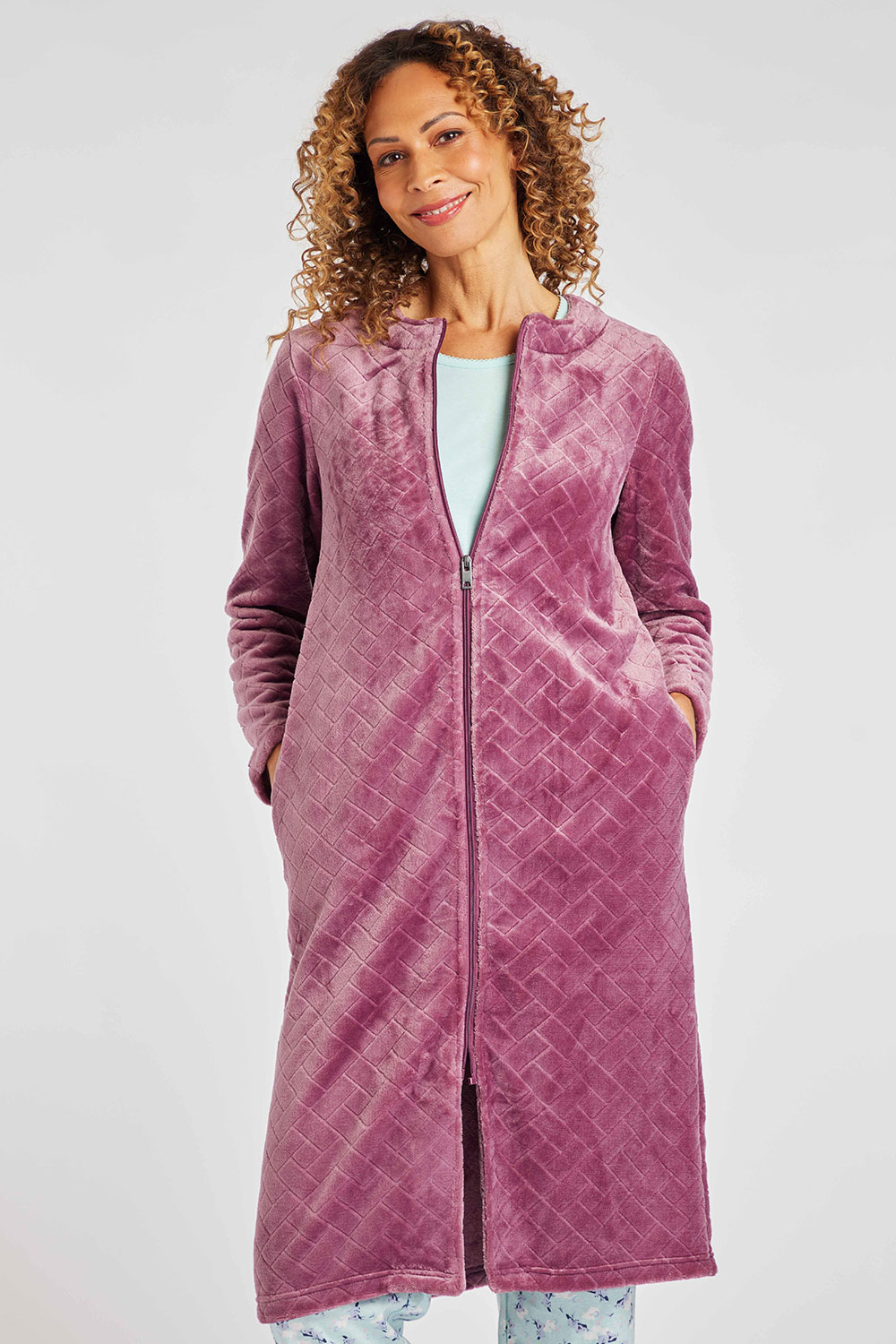 Rose Herringbone Fleece Zip Robe