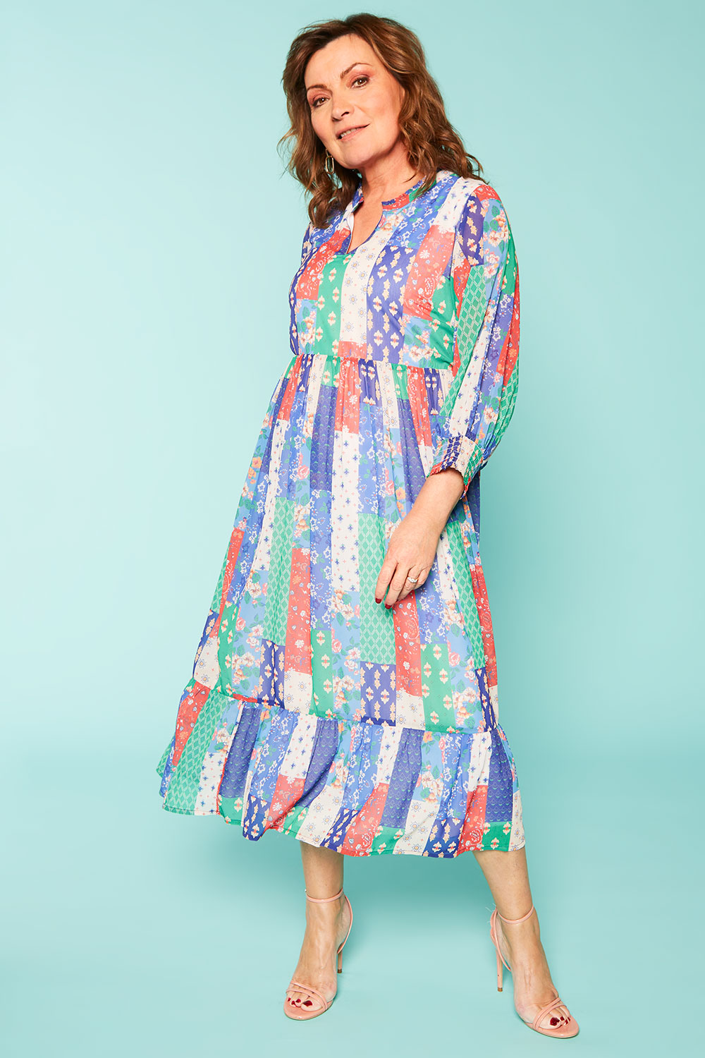 Patchwork Smock Maxi Dress with Shirred Cuffs | Bonmarché