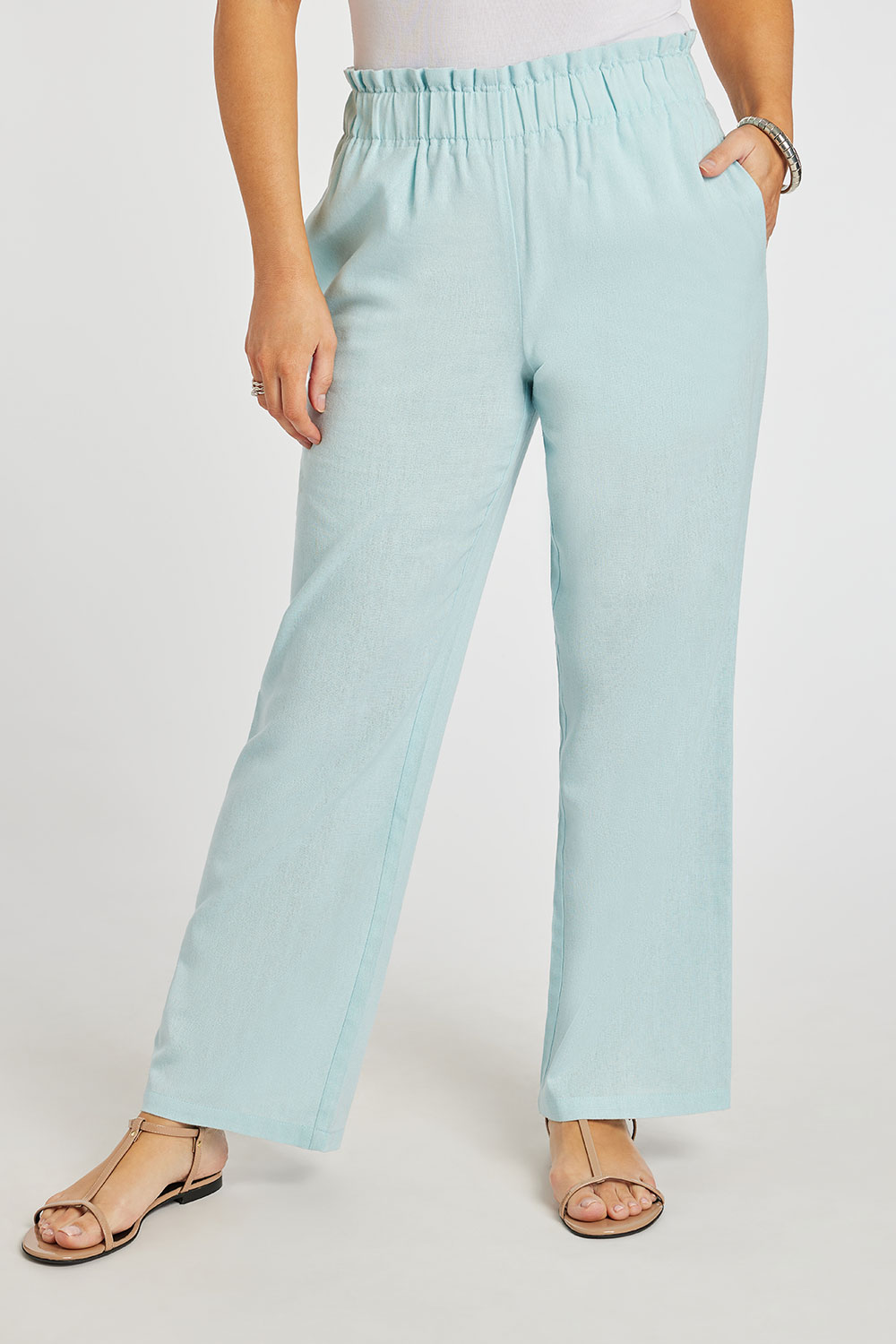 Ladies Light Linen Pants/trousers With Elastic Waistband and Side